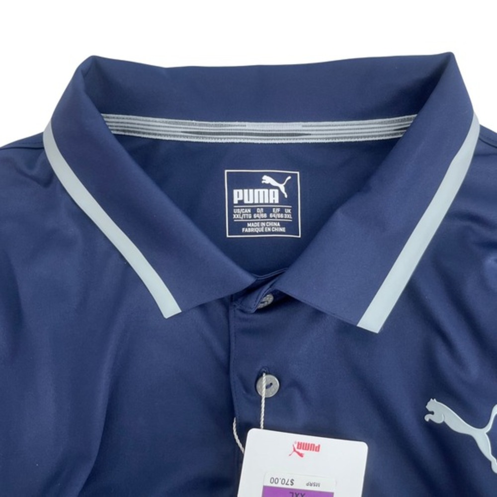 NWT Puma Mens Golf Polo Shirt 2X XXLarge Blue Navy Performance Fit UV Protection